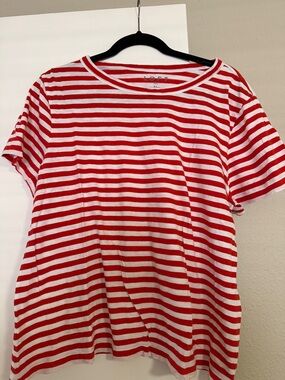 LOFT Red & White Striped Short-Sleeve Tee